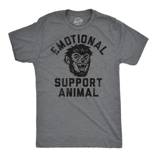 Mens Funny T Shirts Emotional Support Animal Werewolf Sarcastic Halloween Graphic Tee For Men Mens Funny T Shirts Cool Tees Soft Stylish Casual Menswear Halloween Apparel for Men Funny Animal Short Dark Grey