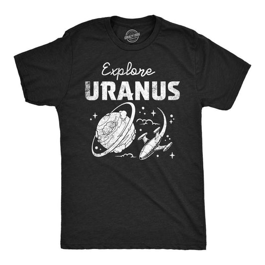 Mens Funny T Shirts Explore Uranus Sarcastic Space Graphic Tee for Men Mens Funny T Shirts Cool Tees Soft Stylish Casual Menswear Sarcastic Apparel for Men Funny Space Short Sleeve Novelty Tees for Black -