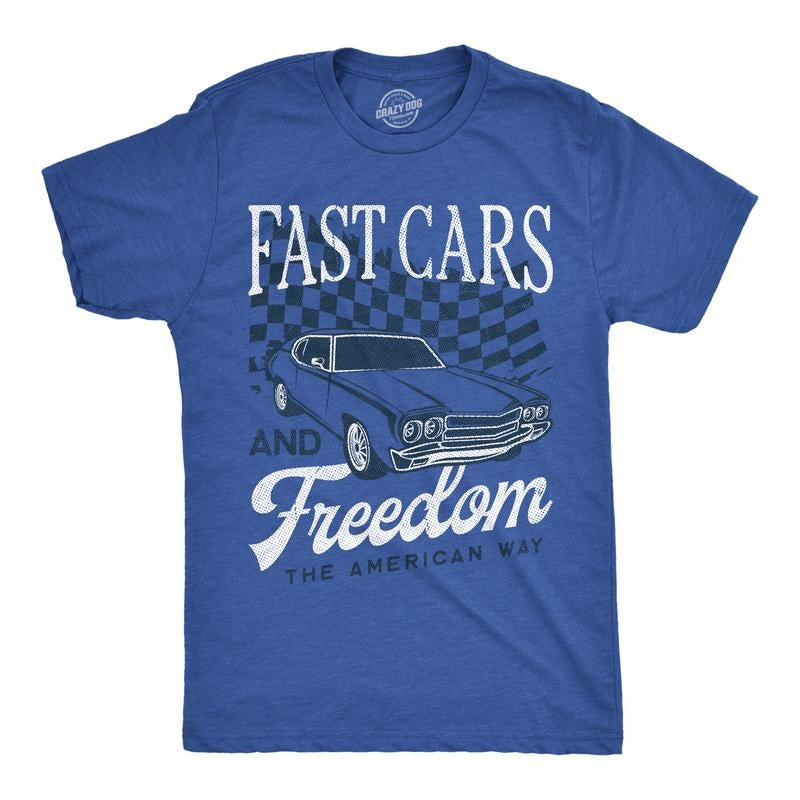 Mens Funny T Shirts Fast Cars And Freedom Sarcastic Patriotic Graphic Novelty Tee For Men Mens Funny T Shirts Cool Tees Soft Stylish Casual Menswear Patriotic Apparel for Men Funny Mechanic Short Royal -