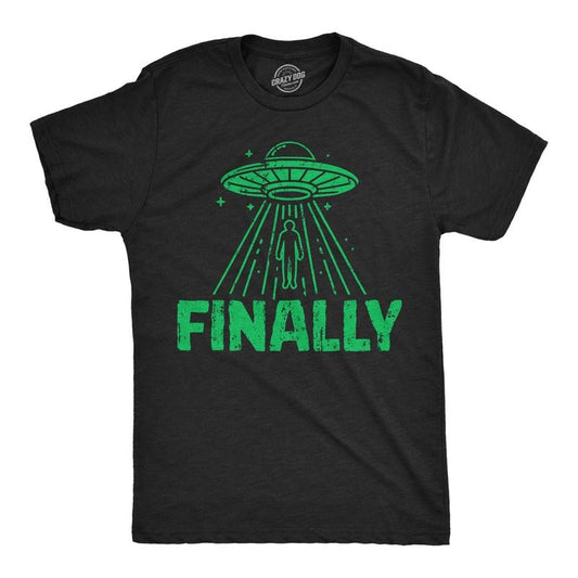Mens Funny T Shirts Finally Sarcastic Alien UFO Graphic Novelty Tee For Men Mens Funny T Shirts Cool Tees Soft Stylish Casual Menswear Funny Sarcastic Short Sleeve Novelty Tees for Guys Black -