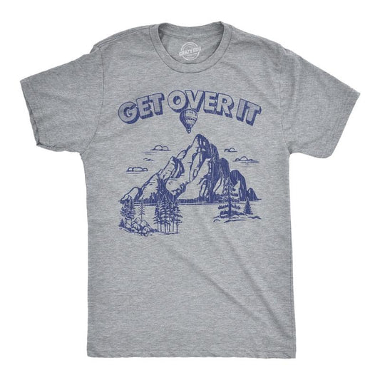 Mens Funny T Shirts Get Over It Sarcastic Mountain Graphic Novelty Tee For Men Mens Funny T Shirts Cool Tees Soft Stylish Casual Menswear Funny Motivational Short Sleeve Novelty Tees for Guys Light Grey