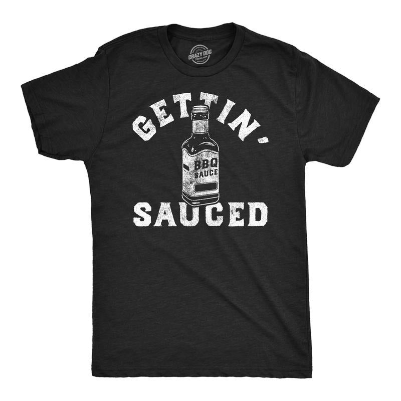 Mens Funny T Shirts Gettin Sauced Sarcastic BBQ Graphic Novelty Tee For Men Mens Funny T Shirts Cool Tees Soft Stylish Casual Menswear Sarcastic Apparel for Men Funny Food Short Sleeve Novelty Tees Black -