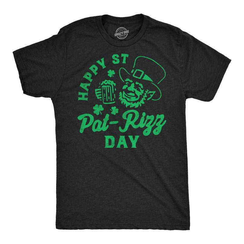 Mens Funny T Shirts Happy St Pat Rizz Day Sarcastic St Patricks Day Graphic Tee For Men Mens Funny T Shirts Cool Tees Soft Stylish Casual Menswear Saint Patrick's Day Apparel for Men Funny Sarcastic Black -