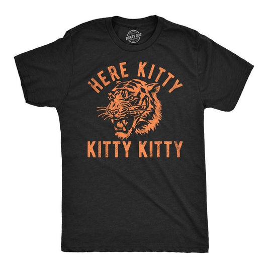 Mens Funny T Shirts Here Kitty Kitty Kitty Sarcastic Tiger Graphic Tee for Men Mens Funny T Shirts Cool Tees Soft Stylish Casual Black -