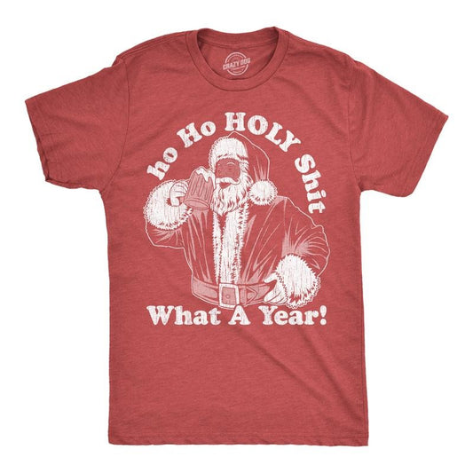 Mens Funny T Shirts Ho Ho Holy Shit What A Year Sarcastic Christmas Santa Claus Graphic Novelty Tee For Men Mens Funny T Shirts Cool Tees Soft Stylish Casual Menswear Christmas Apparel for Men Funny Red - Ho