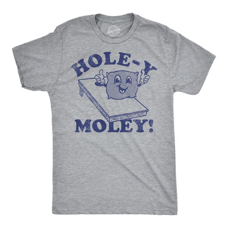 Mens Funny T Shirts Holey Moley Sarcastic Corn Hole Graphic Tee For Men Mens Funny T Shirts Cool Tees Soft Stylish Casual Menswear Funny Sarcastic Short Sleeve Novelty Tees for Guys Light Grey