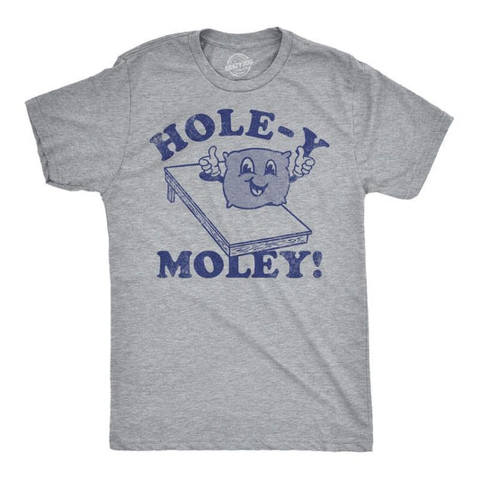 Mens Funny T Shirts Holey Moley Sarcastic Corn Hole Graphic Tee For Men Mens Funny T Shirts Cool Tees Soft Stylish Casual Menswear Funny Sarcastic Short Sleeve Novelty Tees for Guys Light Grey