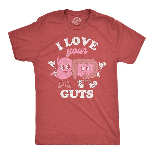 Mens Funny T Shirts I Love Your Guts Valentines Day Graphic Tee for Men Mens Funny T Shirts Cool Vintage Fashion T-Shirt Gift Love Red - I