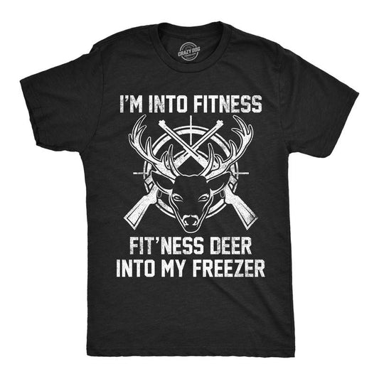 Mens Funny T Shirts Im Into Fitness Fitness Deer Into My Freezer Sarcastic Hunter Graphic Novelty Tee For Men Mens Funny T Shirts Cool Tees Soft Stylish Casual Menswear Sarcastic Apparel for Men Funny Black -