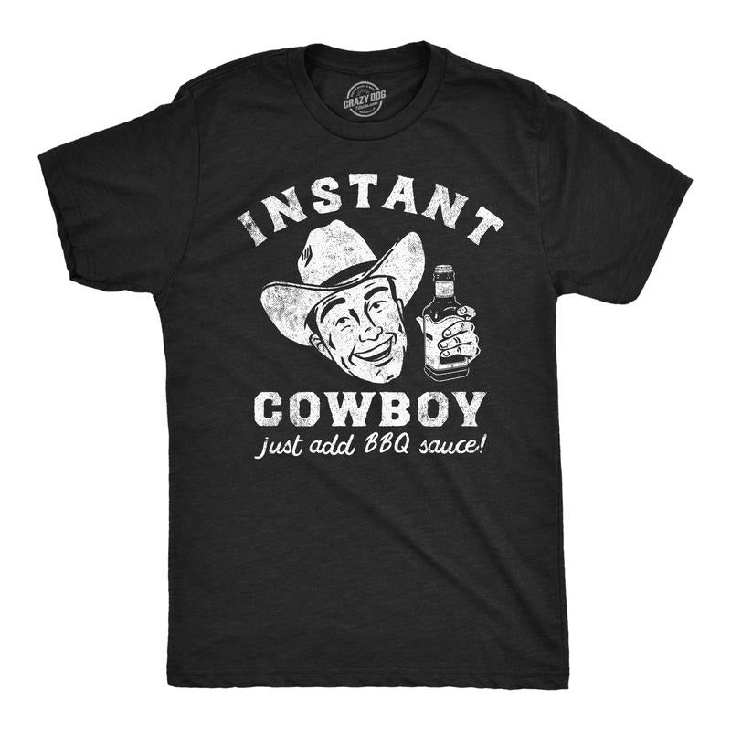 Mens Funny T Shirts Instant Cowboy Sarcastic Cookout Barbeque Graphic Tee For Men Mens Funny T Shirts Cool Tees Soft Stylish Casual Menswear Sarcastic Apparel for Men Funny Food Short Sleeve Novelty Black -