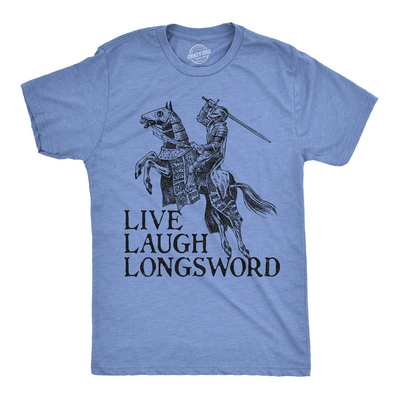 Mens Funny T Shirts Live Laugh Longsword Sarcastic Knight Graphic Novelty Tee For Men Mens Funny T Shirts Cool Tees Soft Stylish Casual Menswear Funny Sarcastic Short Sleeve Novelty Tees for Guys Light Blue