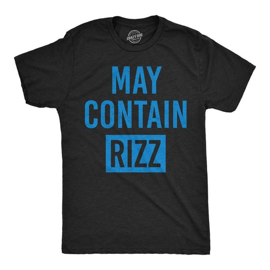 Mens Funny T Shirts May Contain Rizz Sarcastic Graphic Novelty Tee For Men Mens Funny T Shirts Cool Tees Soft Stylish Casual Menswear Funny Sarcastic Short Sleeve Novelty Tees for Guys Black -