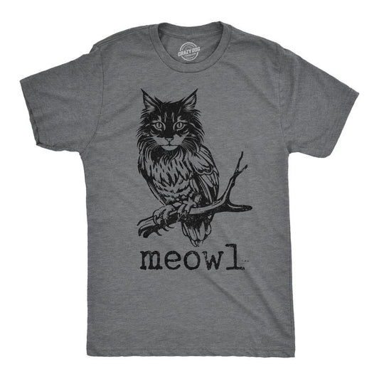 Mens Funny T Shirts Meowl Sarcastic Cat Owl Graphic Novelty Tee For Men Mens Funny T Shirts Cool Tees Soft Stylish Casual Menswear Sarcastic Apparel for Men Funny Cat Short Sleeve Novelty Tees for Dark Grey