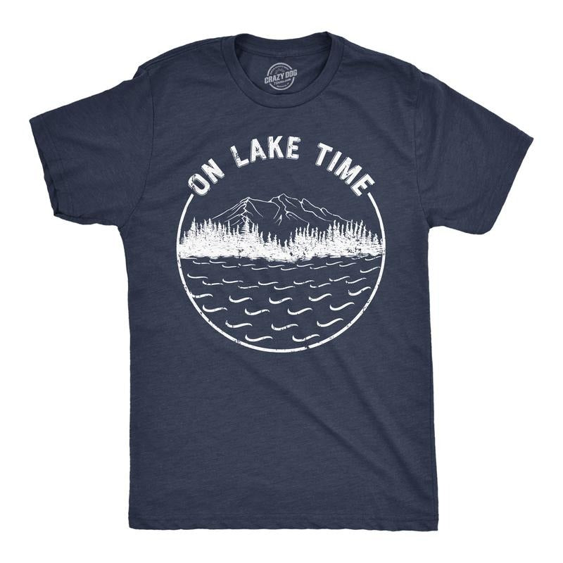Mens Funny T Shirts On Lake Time Sarcastic Vacation Graphic Novelty Tee For Men Mens Funny T Shirts Cool Tees Soft Stylish Casual Menswear Funny Summer Short Sleeve Novelty Tees for Guys Navy - On