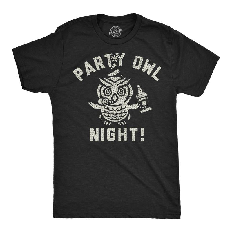 Mens Funny T Shirts Party Owl Night Sarcastic Drinking Graphic Novelty Tee For Men Mens Funny T Shirts Cool Tees Soft Stylish Casual Menswear Sarcastic Apparel for Men Funny Animal Short Sleeve Black -