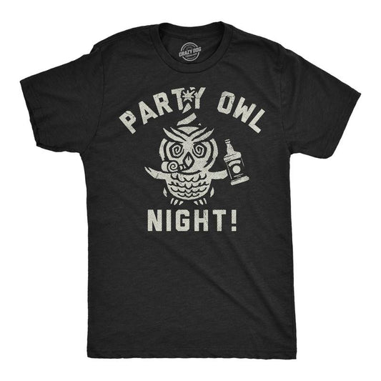 Mens Funny T Shirts Party Owl Night Sarcastic Drinking Graphic Novelty Tee For Men Mens Funny T Shirts Cool Tees Soft Stylish Casual Menswear Sarcastic Apparel for Men Funny Animal Short Sleeve Black -