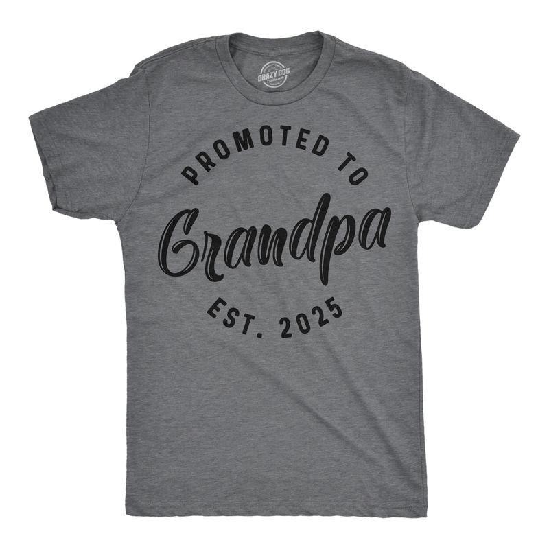 Mens Funny T Shirts Promoted To Grandpa 2025 Sarcastic Family New Baby Graphic Tee For Men Mens Funny T Shirts Cool Tees Soft Stylish Casual Menswear Dad Joke Apparel for Men Funny Grandpa Short Dark Grey