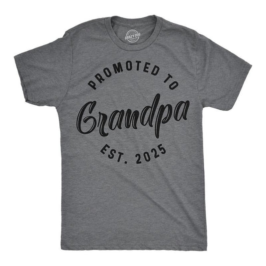 Mens Funny T Shirts Promoted To Grandpa 2025 Sarcastic Family New Baby Graphic Tee For Men Mens Funny T Shirts Cool Tees Soft Stylish Casual Menswear Dad Joke Apparel for Men Funny Grandpa Short Dark Grey