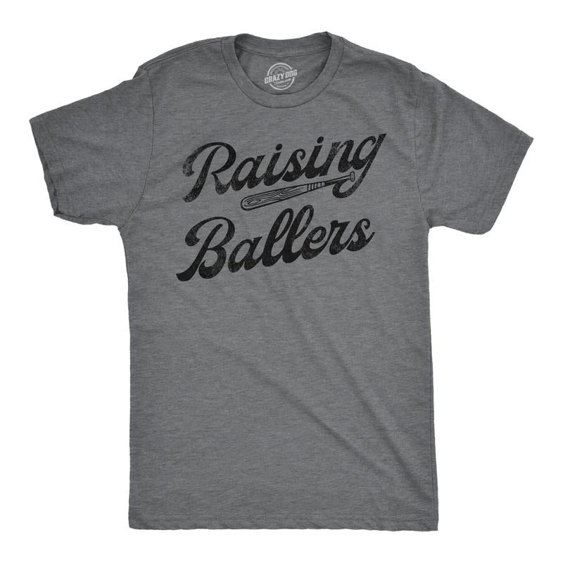 Mens Funny T Shirts Raising Ballers Sarcastic Baseball Graphic Tee for Men Mens Funny T Shirts Cool Tees Soft Stylish Casual Menswear Dark Grey