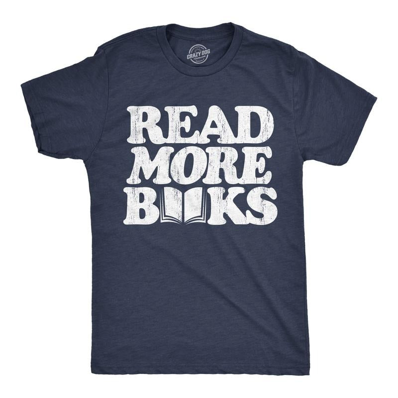 Mens Funny T Shirts Read More Books Sarcastic Reading Lovers Graphic Novelty Tee For Men Mens Funny T Shirts Cool Tees Soft Stylish Casual Menswear Sarcastic Apparel for Men Funny Nerd Short Sleeve Navy -