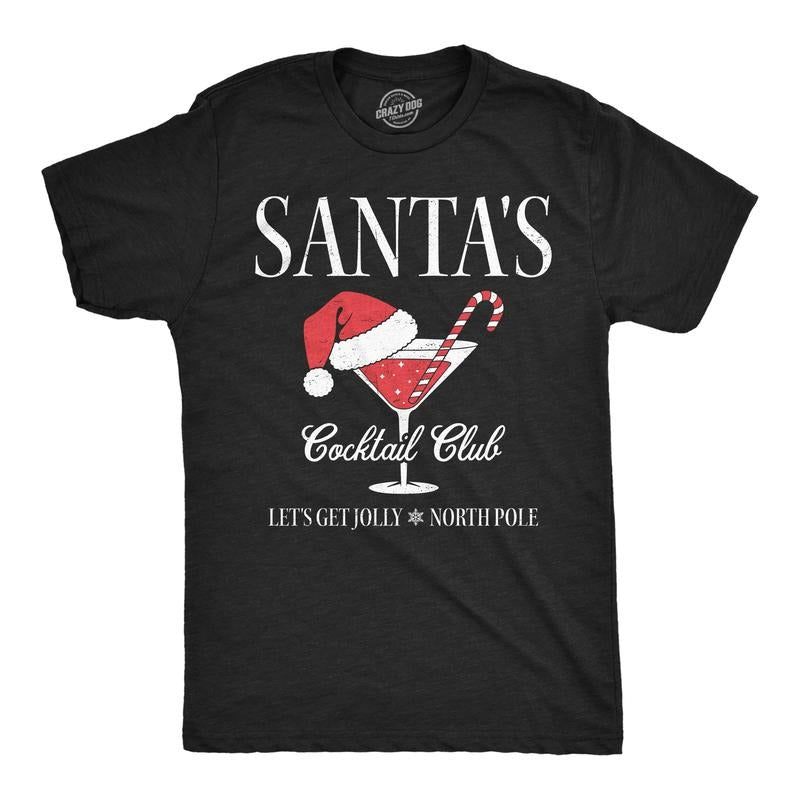 Mens Funny T Shirts Santas Cocktail Club Sarcastic Christmas Drinking Graphic Novelty Tee For Men Mens Funny T Shirts Cool Tees Soft Stylish Casual Menswear Christmas Apparel for Men Funny Drinking Black -
