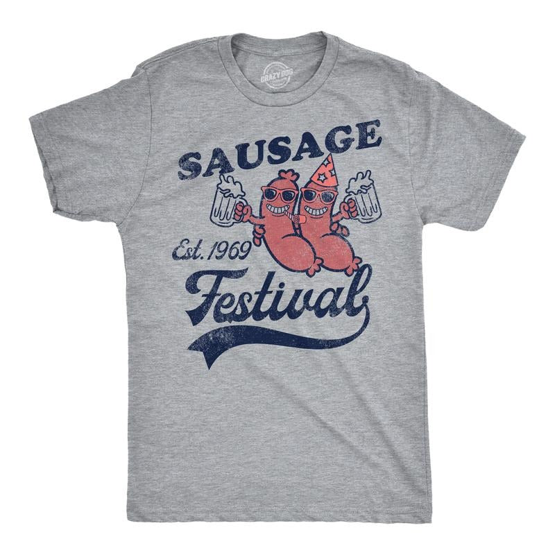Mens Funny T Shirts Sausage Festival Sarcastic Graphic Tee for Men Mens Funny T Shirts Cool Tees Soft Stylish Casual Menswear Sarcastic Light Grey