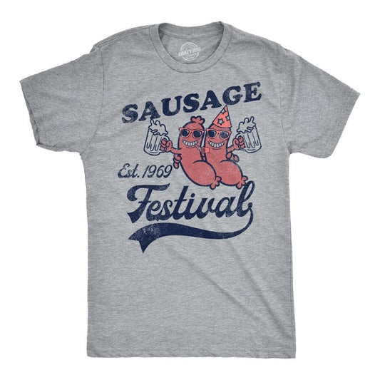Mens Funny T Shirts Sausage Festival Sarcastic Graphic Tee for Men Mens Funny T Shirts Cool Tees Soft Stylish Casual Menswear Sarcastic Light Grey