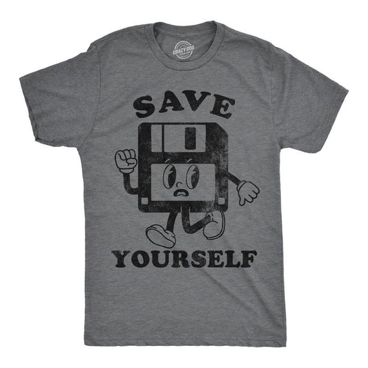 Mens Funny T Shirts Save Yourself Sarcastic Retro Technology Graphic Novelty Tee For Men Mens Funny T Shirts Cool Tees Soft Stylish Casual Menswear Sarcastic Apparel for Men Funny Vintage Short Sleeve Dark Grey