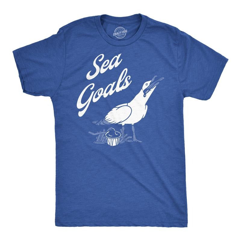 Mens Funny T Shirts Sea Goals Sarcastic Seagull Graphic Noevelty Tee For Men Mens Funny T Shirts Cool Tees Soft Stylish Casual Menswear Funny Sarcastic Short Sleeve Novelty Tees for Guys Royal -