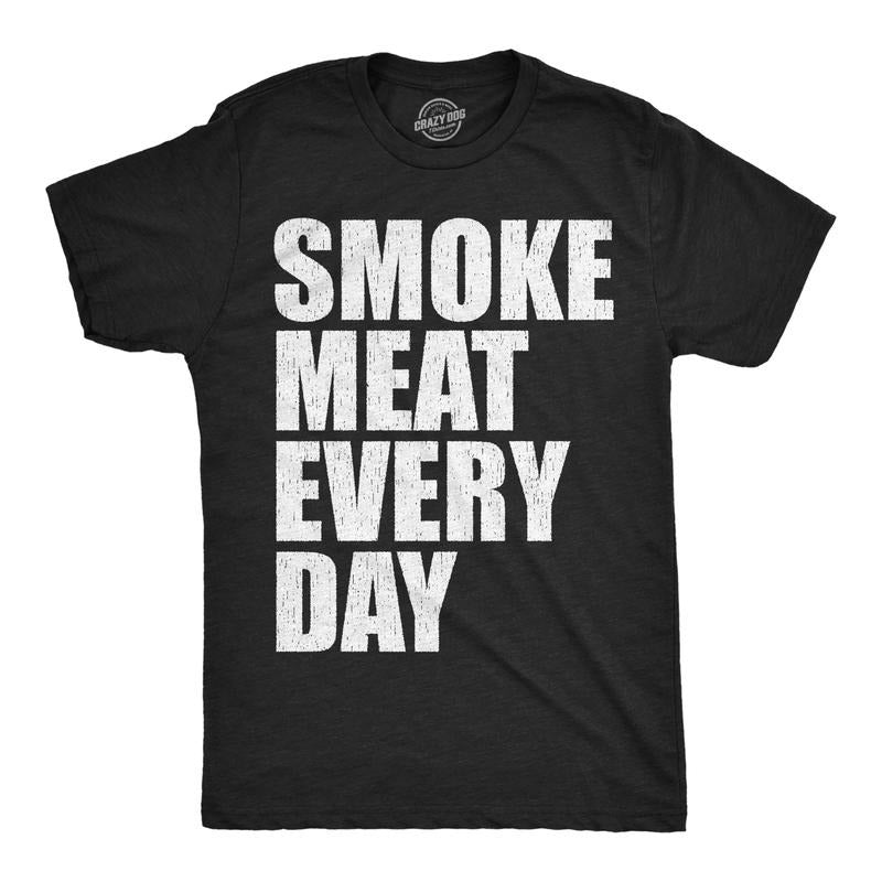 Mens Funny T Shirts Smoke Meat Every Day Sarcastic Cooking Graphic Novelty Tee For Men Mens Funny T Shirts Cool Tees Soft Stylish Casual Menswear Sarcastic Apparel for Men Funny Food Short Sleeve Black -