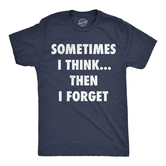 Mens Funny T Shirts Sometimes I Think Then I Forget Sarcastic Graphic Novelty Tee For Men Mens Funny T Shirts Cool Tees Soft Stylish Casual Menswear Funny Sarcastic Short Sleeve Novelty Tees for Guys Navy -