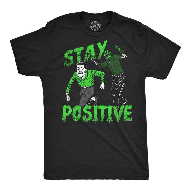 Mens Funny T Shirts Stay Positive Zombie Sarcastic Halloween Graphic Novelty Tee For Men Mens Funny T Shirts Cool Tees Soft Stylish Casual Menswear Halloween Apparel for Men Funny Zombie Short Sleeve Black -