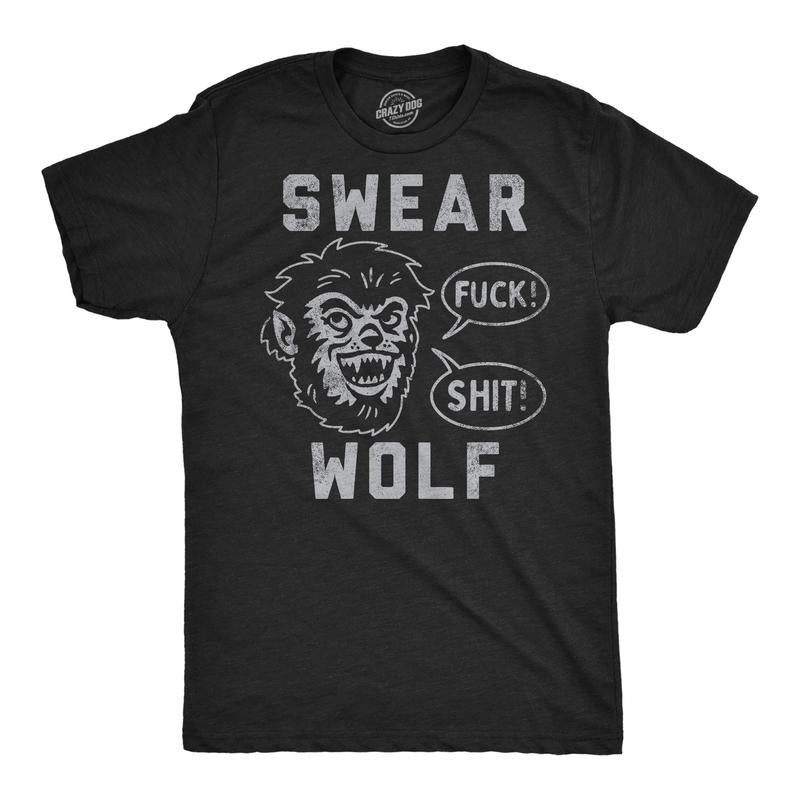 Mens Funny T Shirts Swear Wolf Sarcastic Werewolf Graphic Novelty Tee For Men Mens Funny T Shirts Cool Tees Soft Stylish Casual Menswear Funny Sarcastic Short Sleeve Novelty Tees for Guys Black -