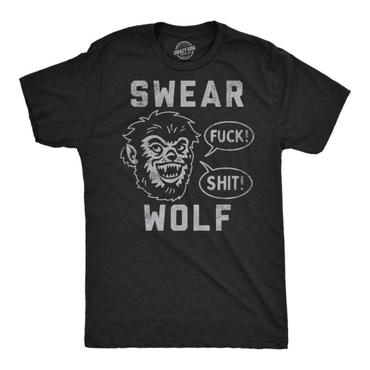 Mens Funny T Shirts Swear Wolf Sarcastic Werewolf Graphic Novelty Tee For Men Mens Funny T Shirts Cool Tees Soft Stylish Casual Menswear Funny Sarcastic Short Sleeve Novelty Tees for Guys Black -
