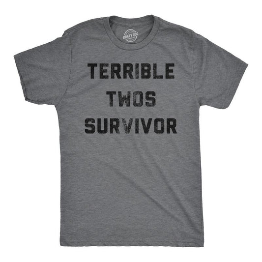 Mens Funny T Shirts Terrible Twos Survivor Sarcastic Parenting Graphic Novelty Tee for Men Mens Funny T Shirts Cool Tees Soft Stylish Dark Grey