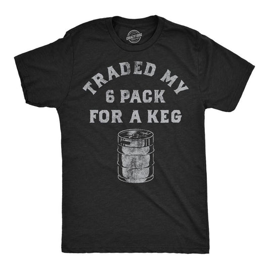Mens Funny T Shirts Traded My Six Pack For A Keg Sarcastic Drinking Graphic Novelty Tee For Men Mens Funny T Shirts Cool Tees Soft Stylish Casual Menswear Drinking Apparel for Men Funny Beer Short Black -