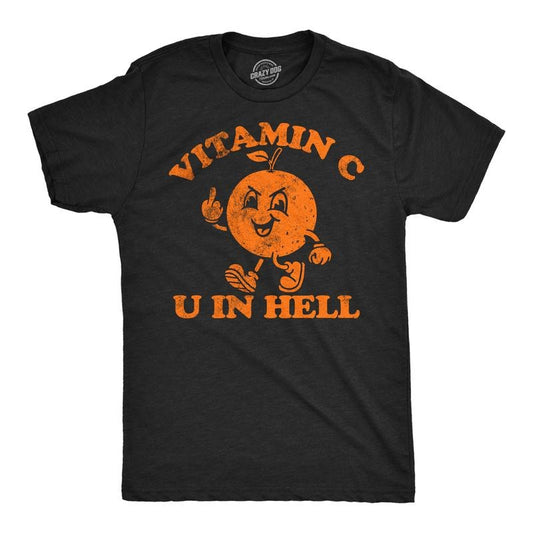 Mens Funny T Shirts Vitamin C U In Hell Sarcastic Orange Graphic Tee For Men Mens Funny T Shirts Cool Tees Soft Stylish Casual Menswear Sarcastic Apparel for Men Funny Food Short Sleeve Novelty Tees Black -