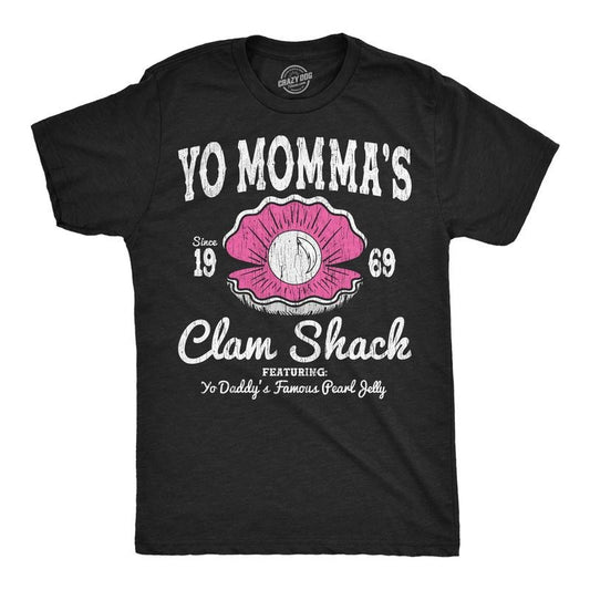 Mens Funny T Shirts Yo Mommas Clam Shack Sarcastic Restaurant Graphic Novelty Tee For Men Mens Funny T Shirts Cool Tees Soft Stylish Casual Menswear Funny Sarcastic Short Sleeve Novelty Tees for Guys Black - Yo