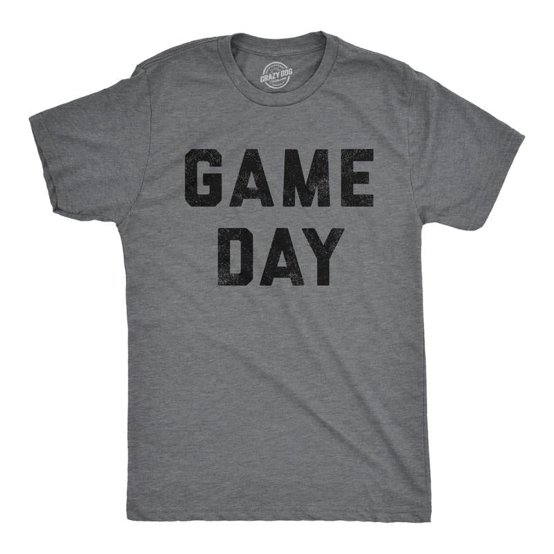 Mens Game Day T Shirt Funny Football Sunday Big Game Sports Graphic Tee Mens Funny T Shirts Cool Tees Soft Stylish Casual Menswear Football Apparel for Men Novelty Tees for Guys Dark Grey
