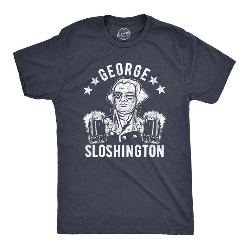Mens George Sloshington T Shirt Funny 4th Of July Beer Drinking Patriotic Graphic Tee Mens Funny T Shirts Cool Tees Soft Stylish Casual Menswear Patriotic Apparel for Men Funny Beer Short Sleeve Navy