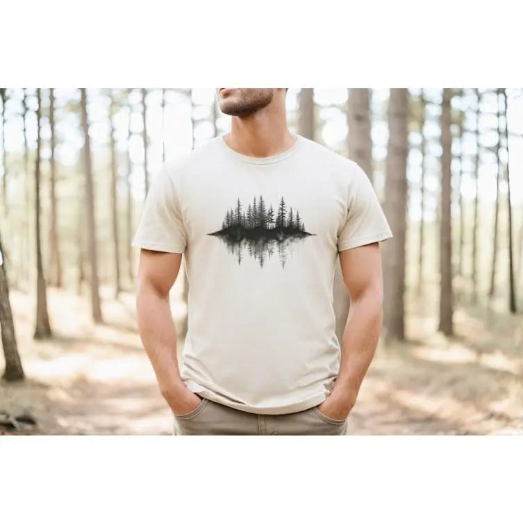 Mens Graphic Tee - Pine Tree Forest - Gift for Men - Nature T Shirt - T-Shirt for Mens Made in USA