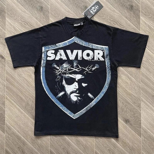 Mens HELL STUDIOS STAR BIGGER THAN SATAN Retro Printed Short Sleeve T-shirt