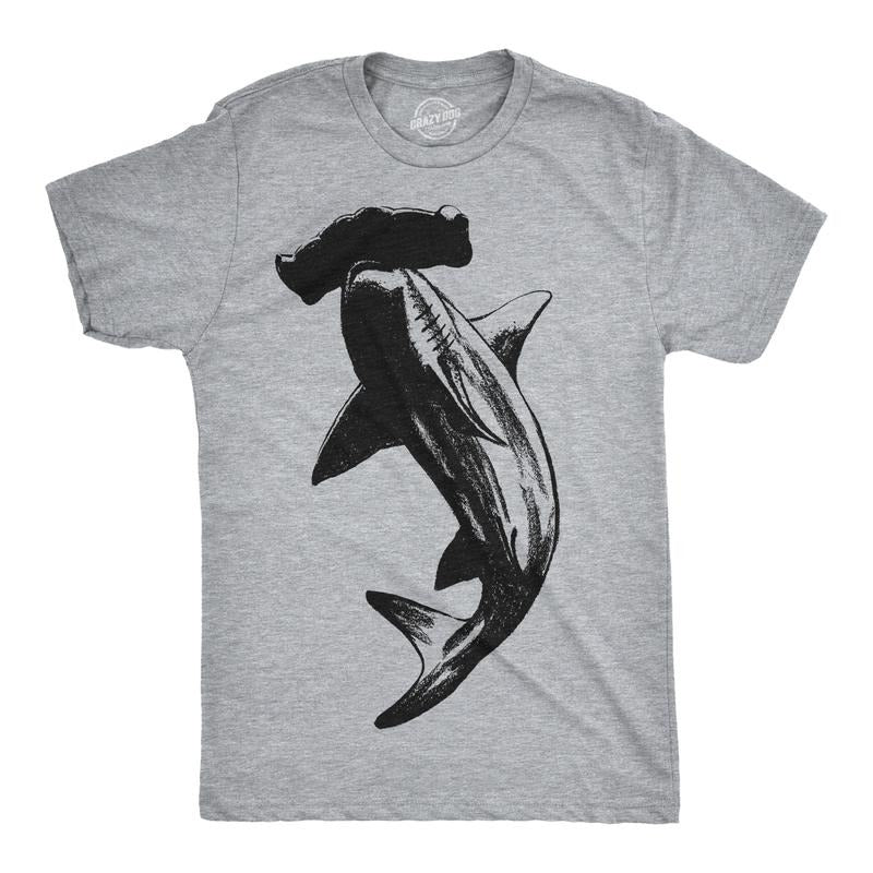 Mens Hammerhead Shark T Shirt Cool Aquatic Wildlife Graphic Tee Mens Funny T Shirts Cool Tees Soft Stylish Casual Menswear Shark Light Grey