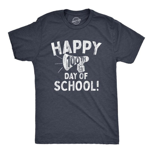 Mens Happy 100th Day of School T Shirt Funny Teacher Learning Tee For Guys Mens Funny T Shirts Cool Tees Soft Stylish Casual Menswear Funny Teacher Apparel Novelty Tees for Guys Navy