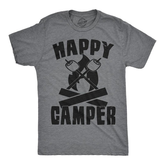 Mens Happy Camper Shirt Funny Camping Cool Hiking Graphic Vintage Tee 80s Saying Mens Funny T Shirts Cool Tees Soft Stylish Casual