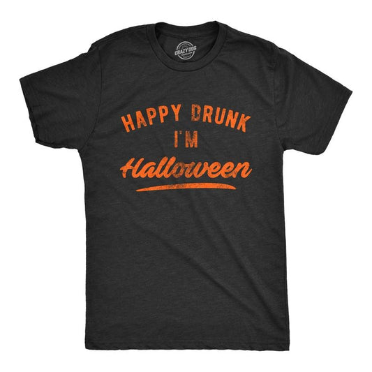 Mens Happy Drunk I'm Halloween T Shirt Funny Party Drinking Novelty Graphic Tee Mens Funny T Shirts Cool Tees Soft Stylish Casual Menswear Halloween Apparel for Men Funny Drinking Short Sleeve Novelty Black