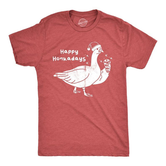 Mens Happy Honkadays T Shirt Funny Xmas Party Goose Joke Tee for Guys Mens Funny T Shirts Cool Tees Soft Stylish Casual Menswear Christmas Apparel for Men Funny Animal Short Sleeve Novelty Tees for Red -