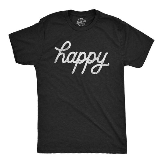 Mens Happy T Shirt Funny Vintage Graphic Cool Retro Tee Positivity Quote for Guys