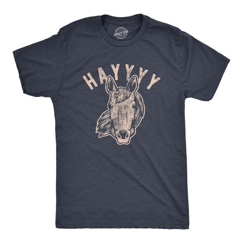Mens Hayyy T Shirt Funny Hay Is For Horses Hello Sarcastic Hilarious Graphic Novelty Tee Mens Funny T Shirts Cool Tees Soft Stylish Casual Menswear Funny Animal Short Sleeve Novelty Tees for Guys Navy
