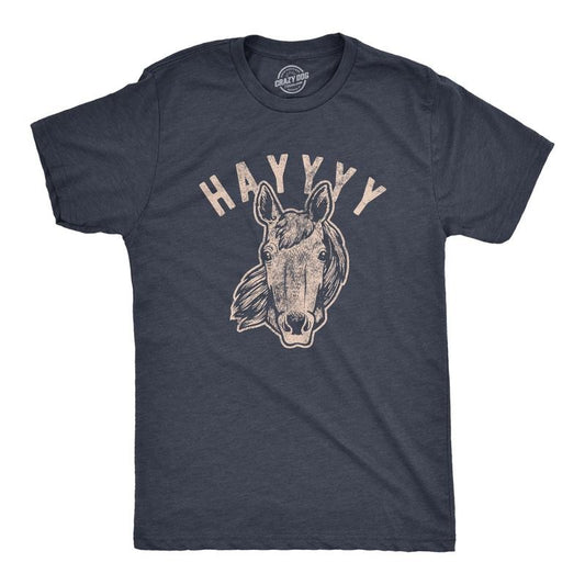 Mens Hayyy T Shirt Funny Hay Is For Horses Hello Sarcastic Hilarious Graphic Novelty Tee Mens Funny T Shirts Cool Tees Soft Stylish Casual Menswear Funny Animal Short Sleeve Novelty Tees for Guys Navy